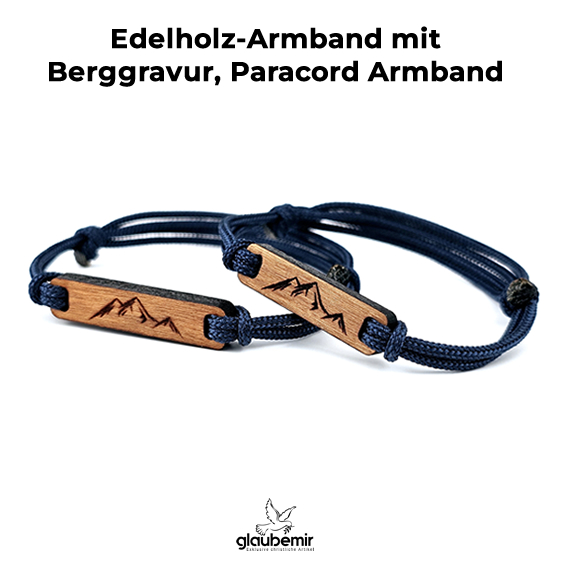 Edelholz-Armband mit Berggravur, Paracord Armband