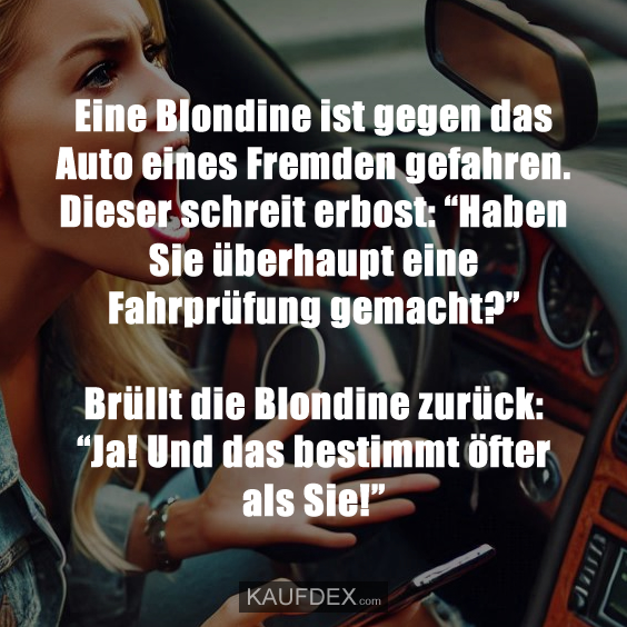 Eine Blondine ist gegen das Auto eines Fremden…