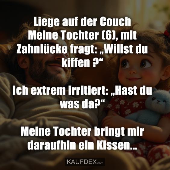 Liege auf der Couch Meine Tochter (6), mit Zahnlücke fragt: