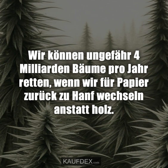 Wir können ungefähr 4 Milliarden Bäume pro Jahr…