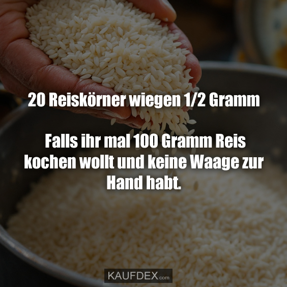 20 Reiskörner wiegen 1/2 Gramm…