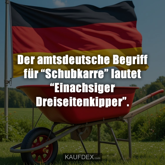 Der amtsdeutsche Begriff für “Schubkarre” lautet “Einachsiger Dreiseitenkipper”.