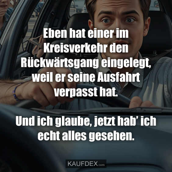 Eben hat einer im Kreisverkehr den Rückwärtsgang eingelegt…